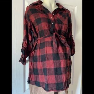 Liz Lange Plaid Maternity Holiday Shirt Blouse top S